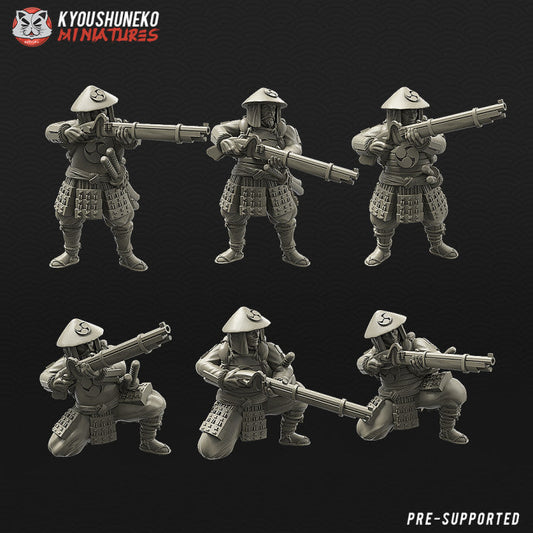 Feudal Japanese Ashigaru Matchlocks | Kyoushuneko 28/32mm Fantasy Wargaming Miniatures Role Playing Miniatures