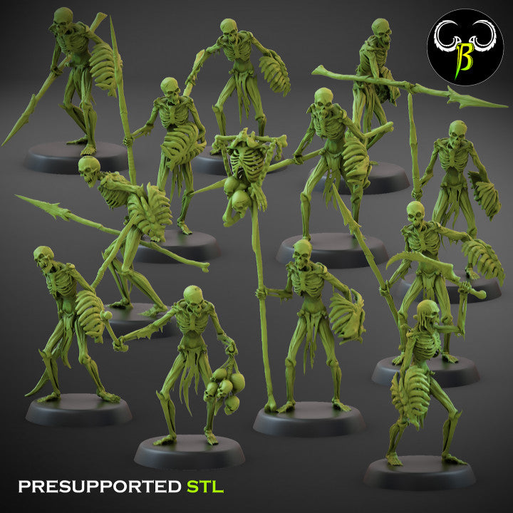 Crypt Nightmares Flesh Skeletons Spears | Claybeast Creations 28mm Fantasy Wargaming Miniatures