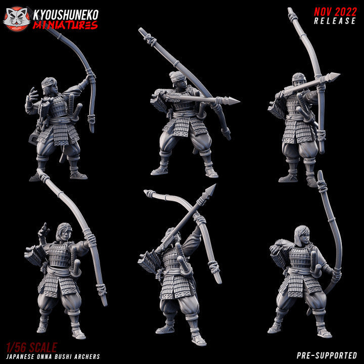 Feudal Japanese Onna Bushi Bows | Kyoushuneko 28/32mm Fantasy Wargaming Miniatures Role Playing Miniatures