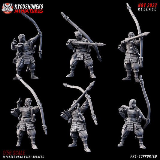 Feudal Japanese Onna Bushi Bows | Kyoushuneko 28/32mm Fantasy Wargaming Miniatures Role Playing Miniatures