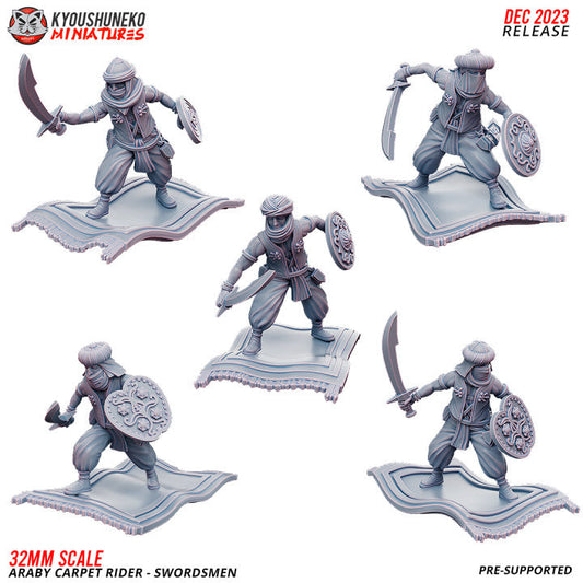 Araby Carpet Rider Swordsmen | Kyoushuneko 28/32mm Fantasy Wargaming Miniatures Role Playing Miniatures