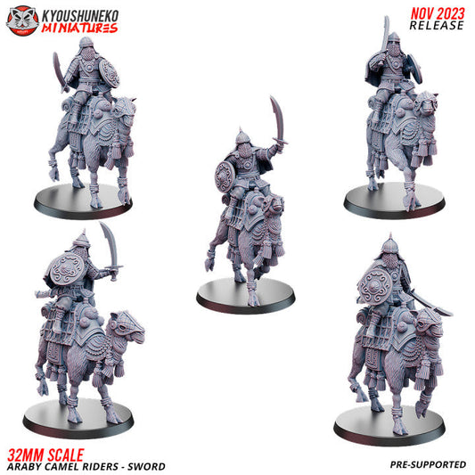 Araby Camel Rider Swordsmen | Kyoushuneko 28/32mm Fantasy Wargaming Miniatures Role Playing Miniatures