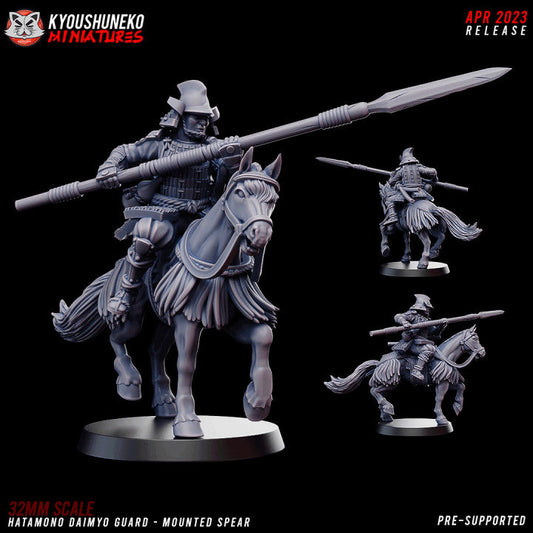 Feudal Japanese Hatamoto Mounted with Yari | Kyoushuneko 28/32mm Fantasy Wargaming Miniatures Role Playing Miniatures