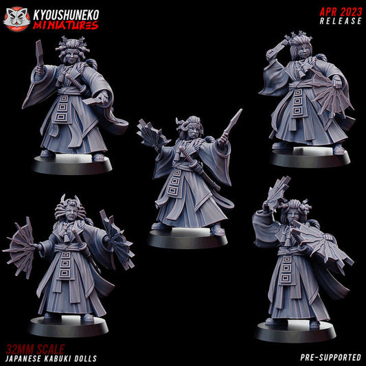 Feudal Japanese Kabuki Dolls | Kyoushuneko 28/32mm Fantasy Wargaming Miniatures Role Playing Miniatures