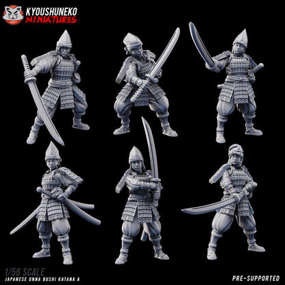 Feudal Japanese Onna Bushi Katanas | Kyoushuneko 28/32mm Fantasy Wargaming Miniatures Role Playing Miniatures