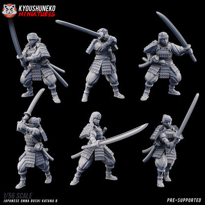 Feudal Japanese Onna Bushi Katanas | Kyoushuneko 28/32mm Fantasy Wargaming Miniatures Role Playing Miniatures