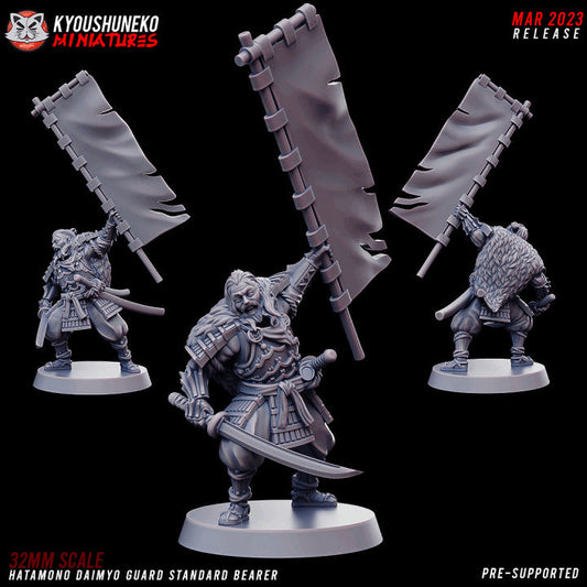 Feudal Japanese Hatamoto with Banner | Kyoushuneko 28/32mm Fantasy Wargaming Miniatures Role Playing Miniatures