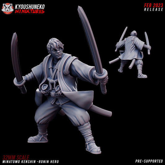Feudal Japanese Minamoto Kenshin | Kyoushuneko 28/32mm Fantasy Wargaming Miniatures Role Playing Miniatures