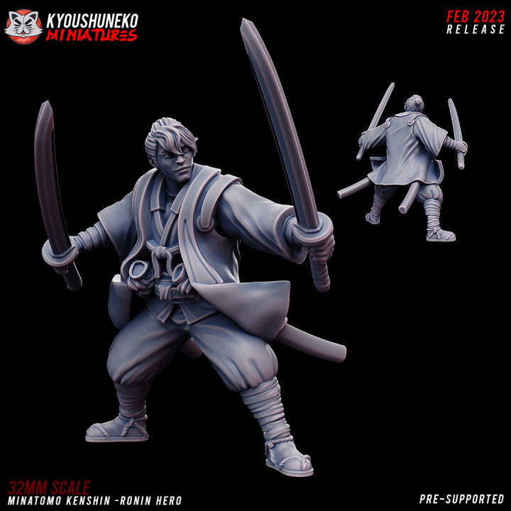 Feudal Japanese Minamoto Kenshin | Kyoushuneko 28/32mm Fantasy Wargaming Miniatures