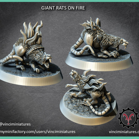 Verminkin Flaming Giant Rats | Vinci Miniatures 28/32mm Fantasy Wargaming Miniatures Role Playing Miniatures