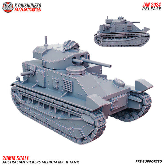 Pacific Australian Vickers Mk II Tank | Kyoushuneko 28mm WW2 Wargaming Miniatures Role Playing Miniatures