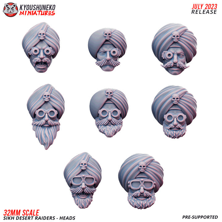 Sikh Desert Raider Head Bits | Kyoushuneko 32mm Grimdark Wargaming Miniatures Role Playing Miniatures