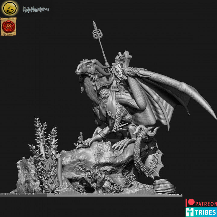 High Elves Lord on Ancient Dragon | Holominiatures 28mm Fantasy Wargaming Miniatures