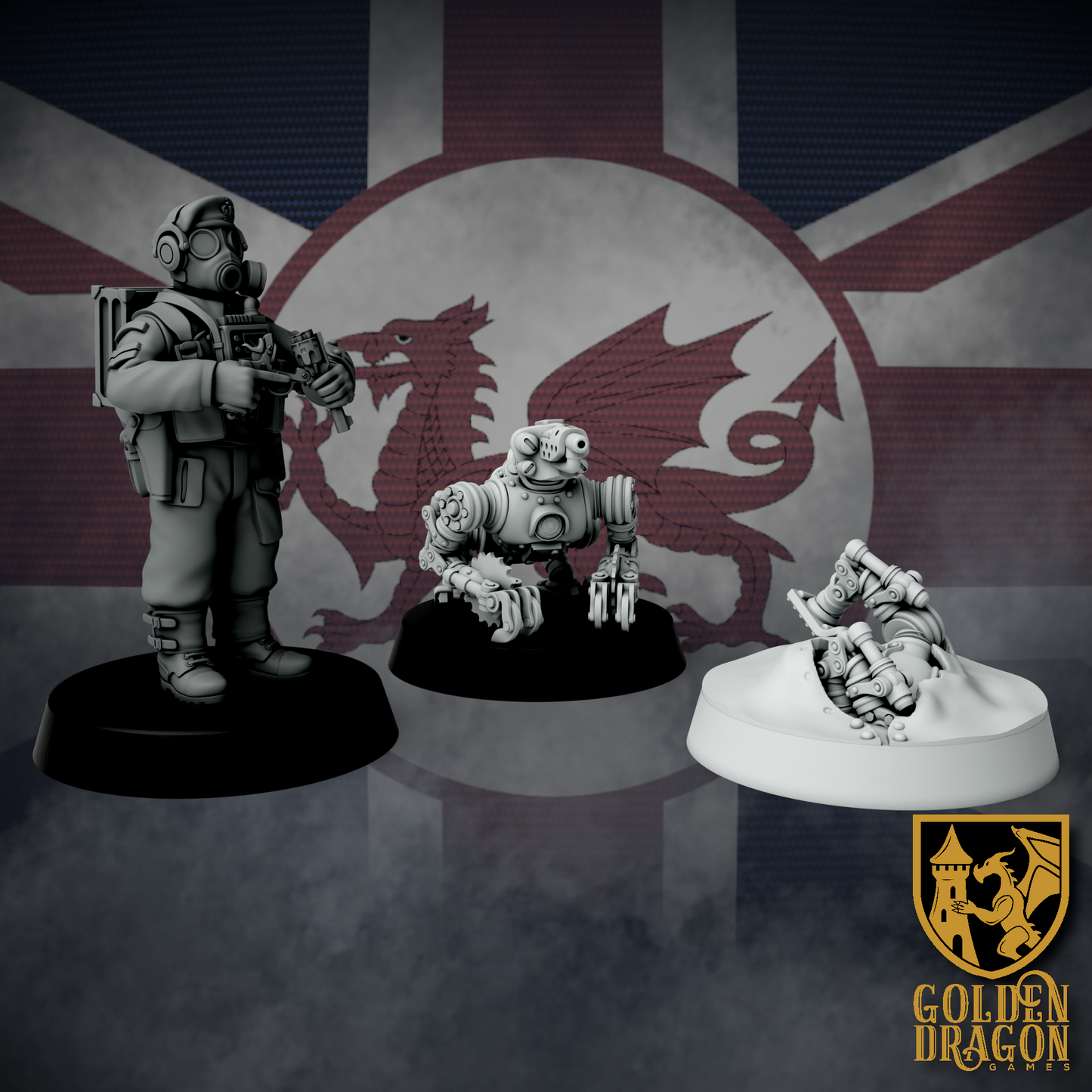 British Empire Gremlin Automaton Supports | Golden Dragon Games Weird WW2 Role Playing Miniatures