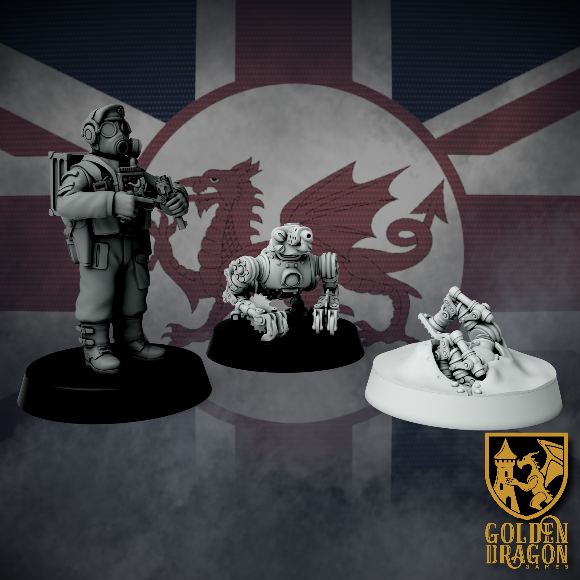 British Empire Gremlin Automaton Supports | Golden Dragon Games Weird WW2 Role Playing Miniatures