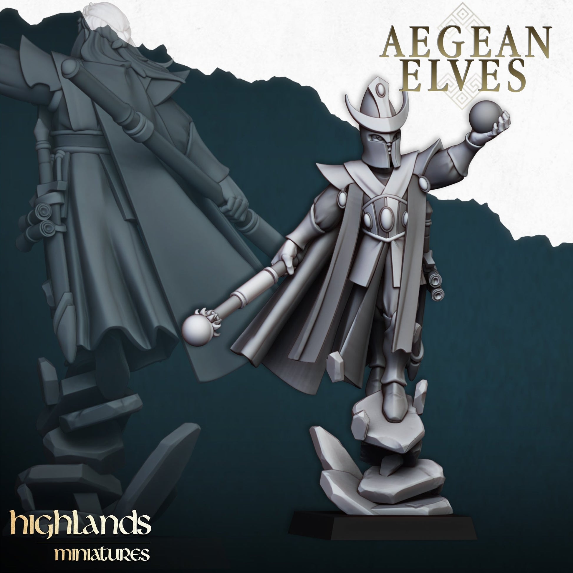 Aegean Elves Mage 1 | Highlands Miniatures 28/32mm Fantasy Wargaming Miniatures Role Playing Miniatures