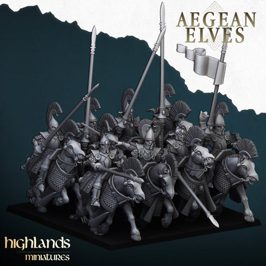 Aegean Elves Mounted Lances | Highlands Miniatures 28/32mm Fantasy Wargaming Miniatures Role Playing Miniatures