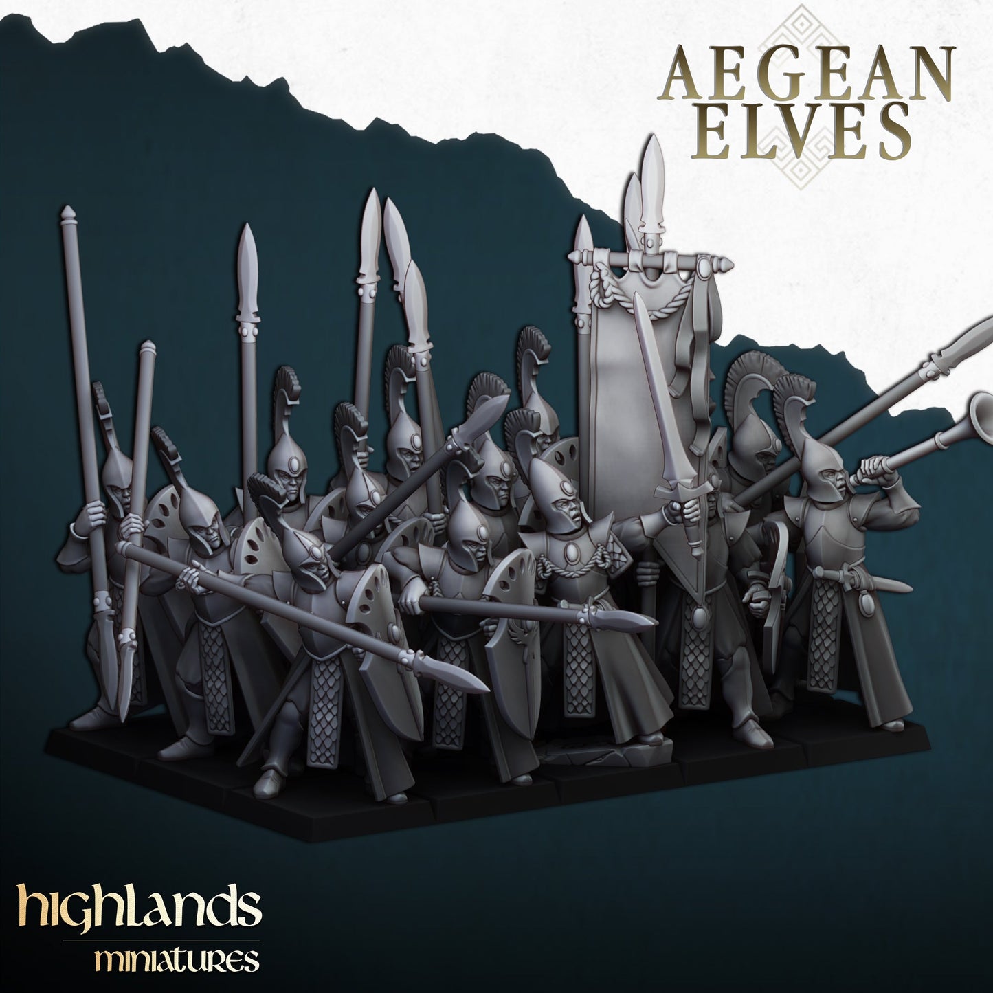 Aegean Elves Spearmen | Highlands Miniatures 28/32mm Fantasy Wargaming Miniatures Role Playing Miniatures