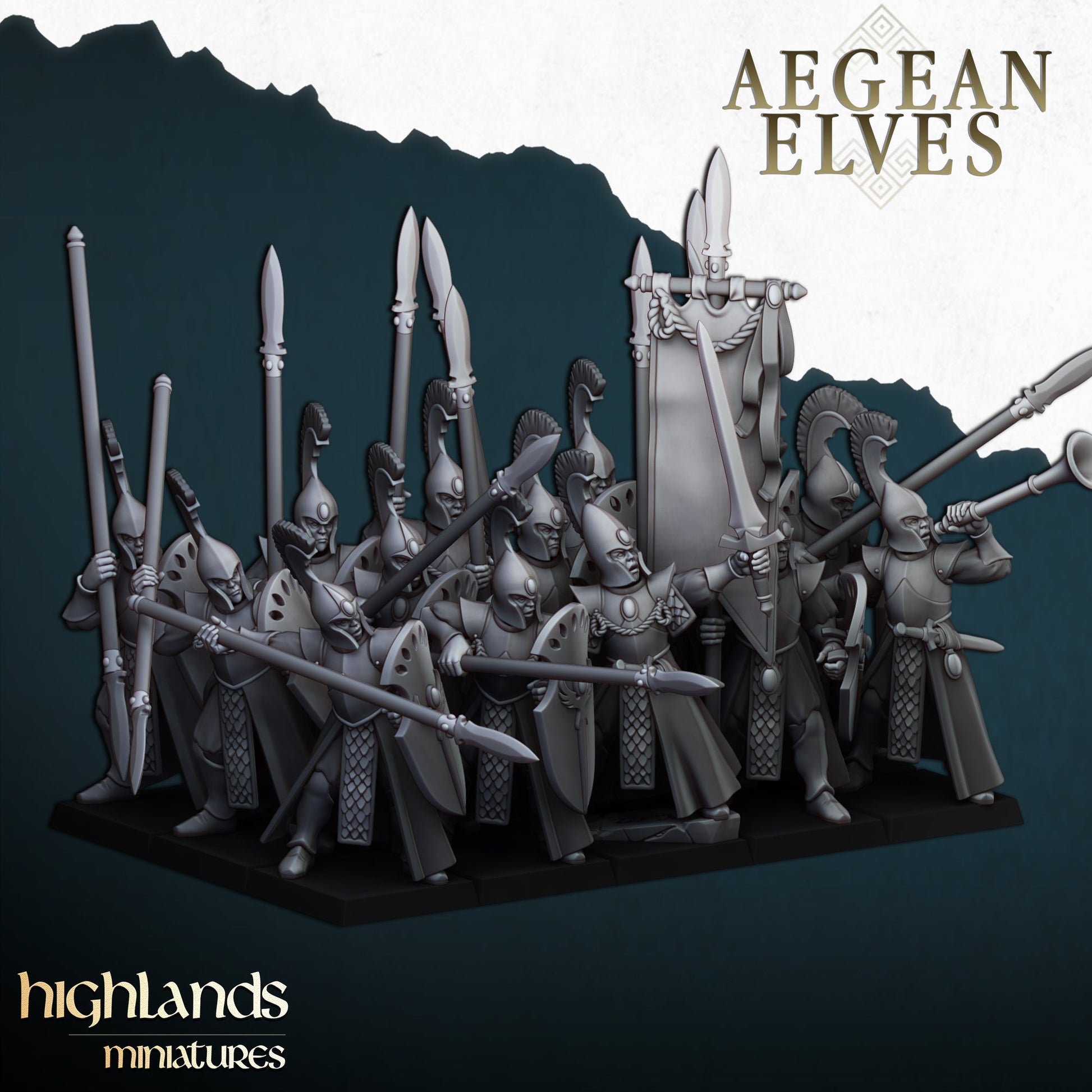 Aegean Elves Spearmen | Highlands Miniatures 28/32mm Fantasy Wargaming Miniatures Role Playing Miniatures
