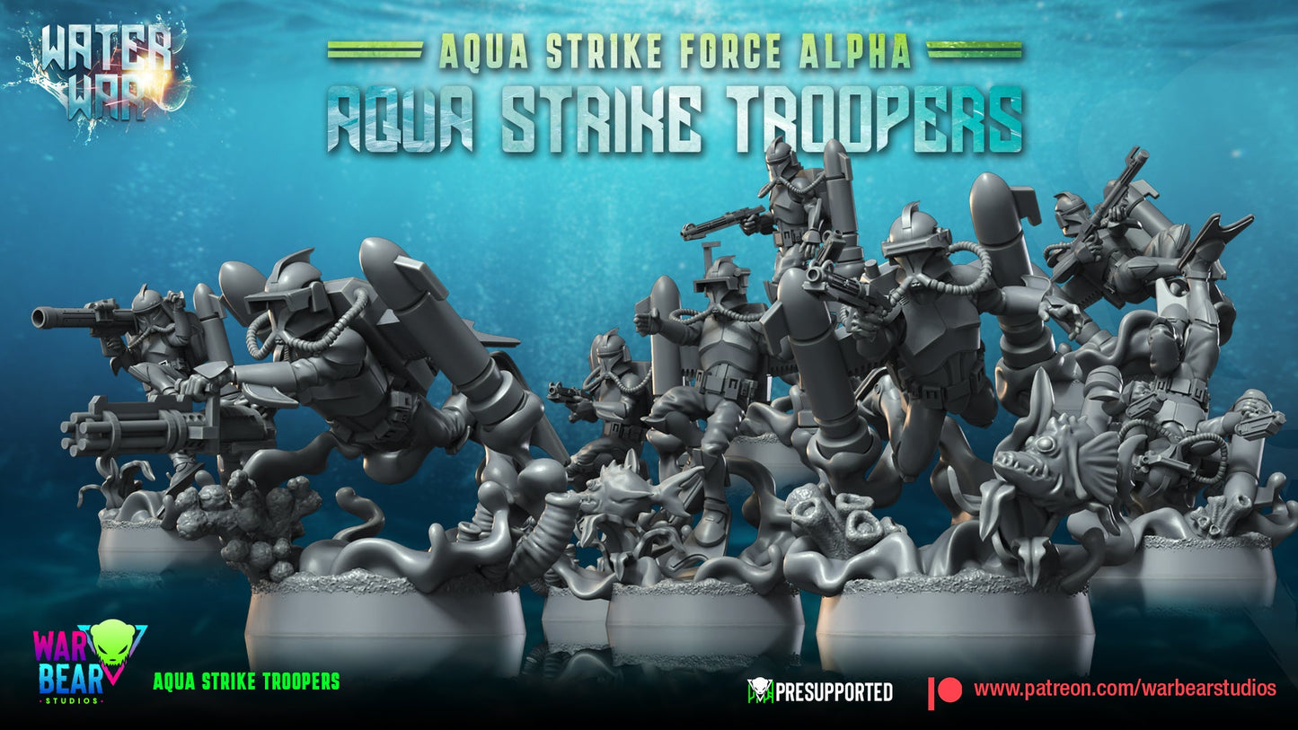 Water War Aqua Troopers Monopose | Warbear Studios 28mm SciFi Wargaming Miniatures Role Playing Miniatures