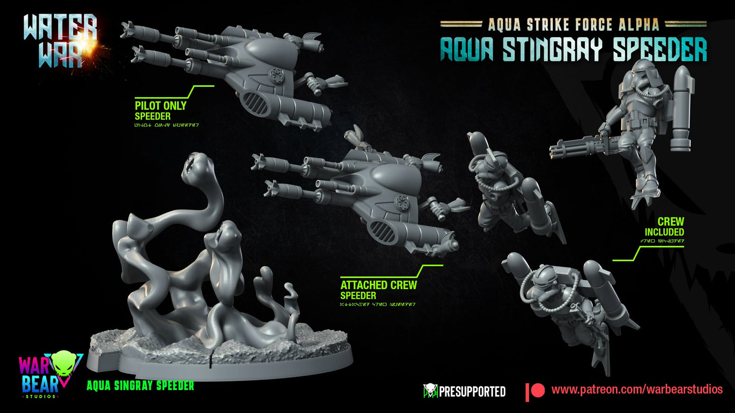 Water War Aqua Troopers Stingray Speeder Monopose | Warbear Studios 28mm SciFi Wargaming Miniatures Role Playing