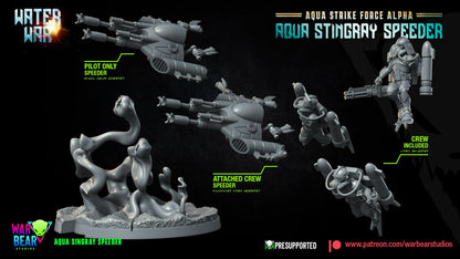 Water War Aqua Troopers Stingray Speeder Monopose | Warbear Studios 28mm SciFi Wargaming Miniatures Role Playing