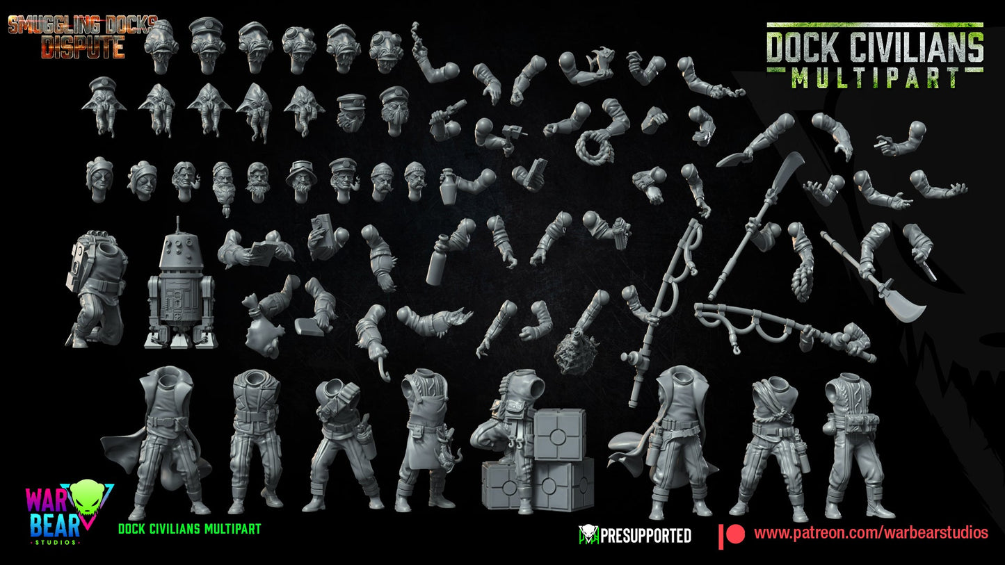 Dock Civilians Build Kit | Warbear Studios 28mm SciFi Wargaming Miniatures Role Playing Miniatures
