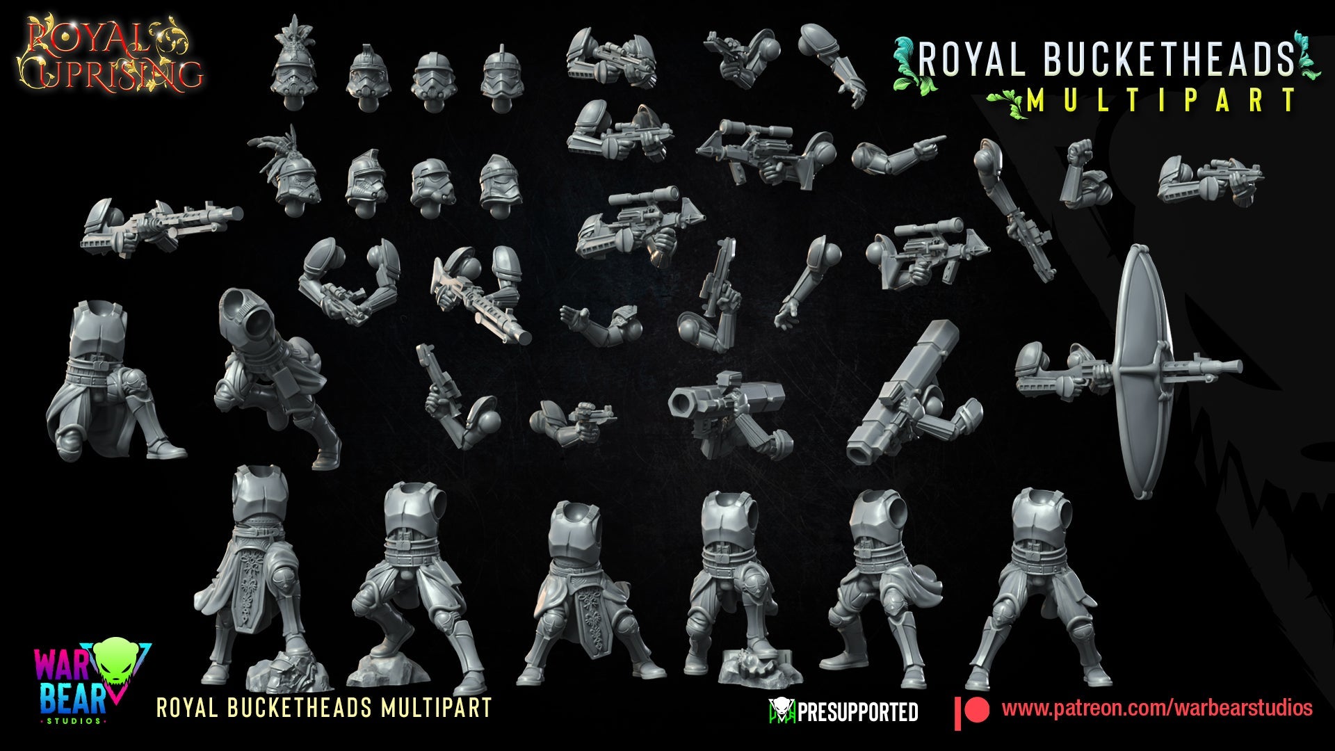 Royal Uprising Royal Bucketheads Build Kit | Warbear Studios 28mm SciFi Wargaming Miniatures Role Playing Miniatures