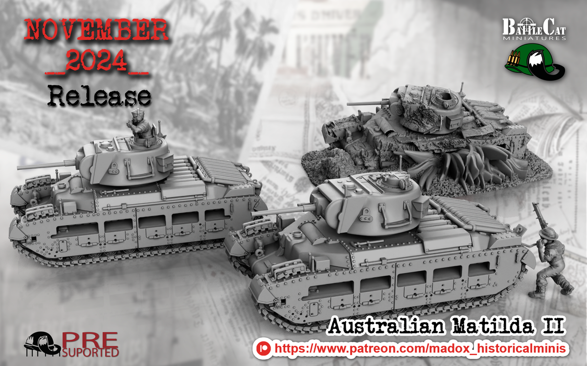 WW2 Australian Matilda II Tank | Battlecat 28mm Historical Wargaming Miniatures Role Playing Miniatures