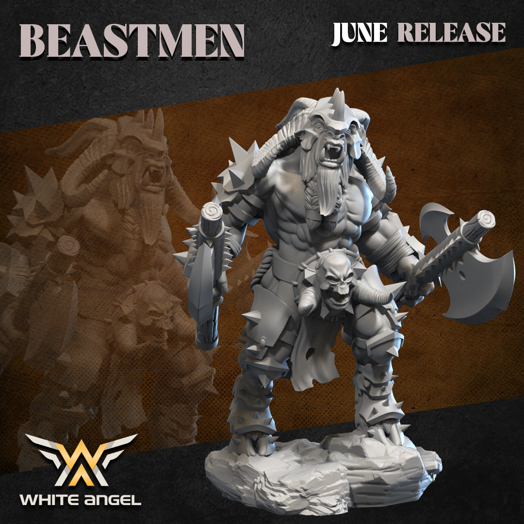 Beastmen Commander Dual Weapons | White Angel 28/32mm Fantasy Wargaming Miniatures