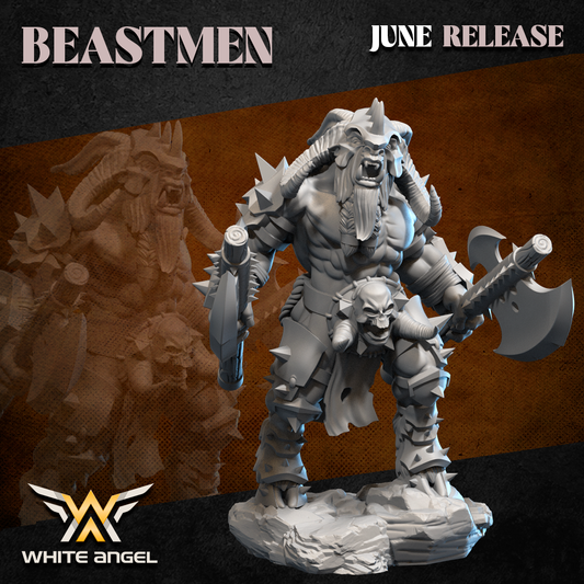 Beastmen Commander Dual Weapons | White Angel 28/32mm Fantasy Wargaming Miniatures