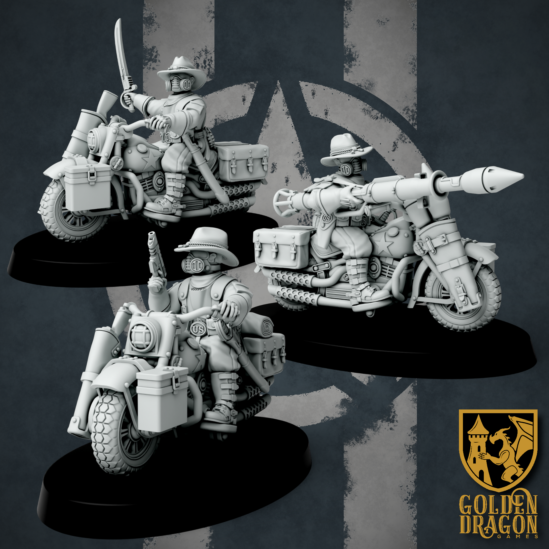 United States of America Cavalry Bikers | Golden Dragon Games Weird WW2 Role Playing Miniatures