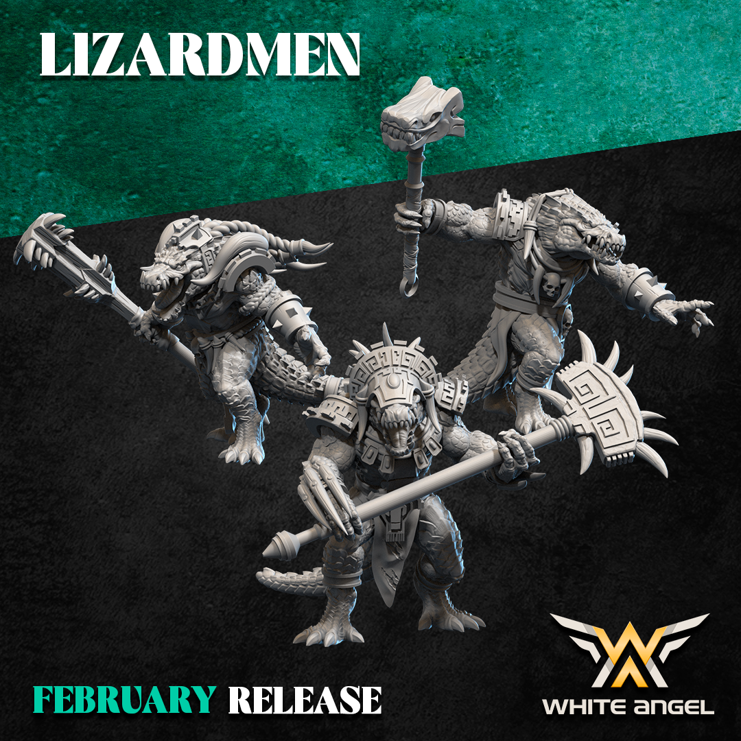 Lizardmen Crocogators | White Angel 28/32mm Fantasy Wargaming Miniatures