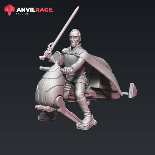 Count Drookula on Speeder | Anvilrage Galactic SciFi Miniatures 32mm 1/47 Legion Scale Role Playing Miniatures