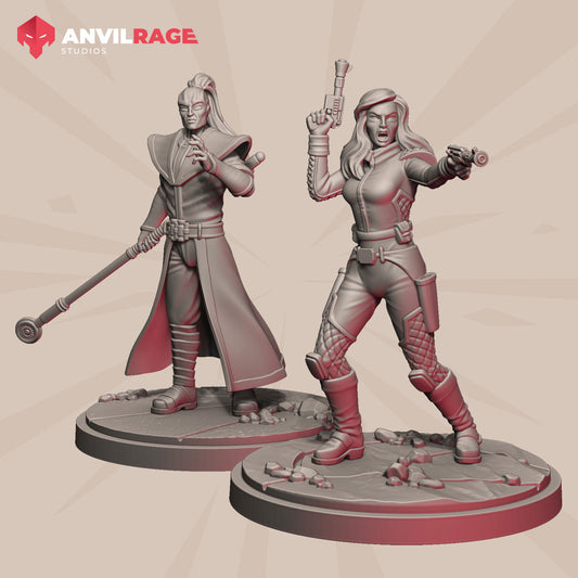 Crime Prince and Bodyguard | Anvilrage Galactic SciFi Miniatures Shatter Scale Role Playing Miniatures