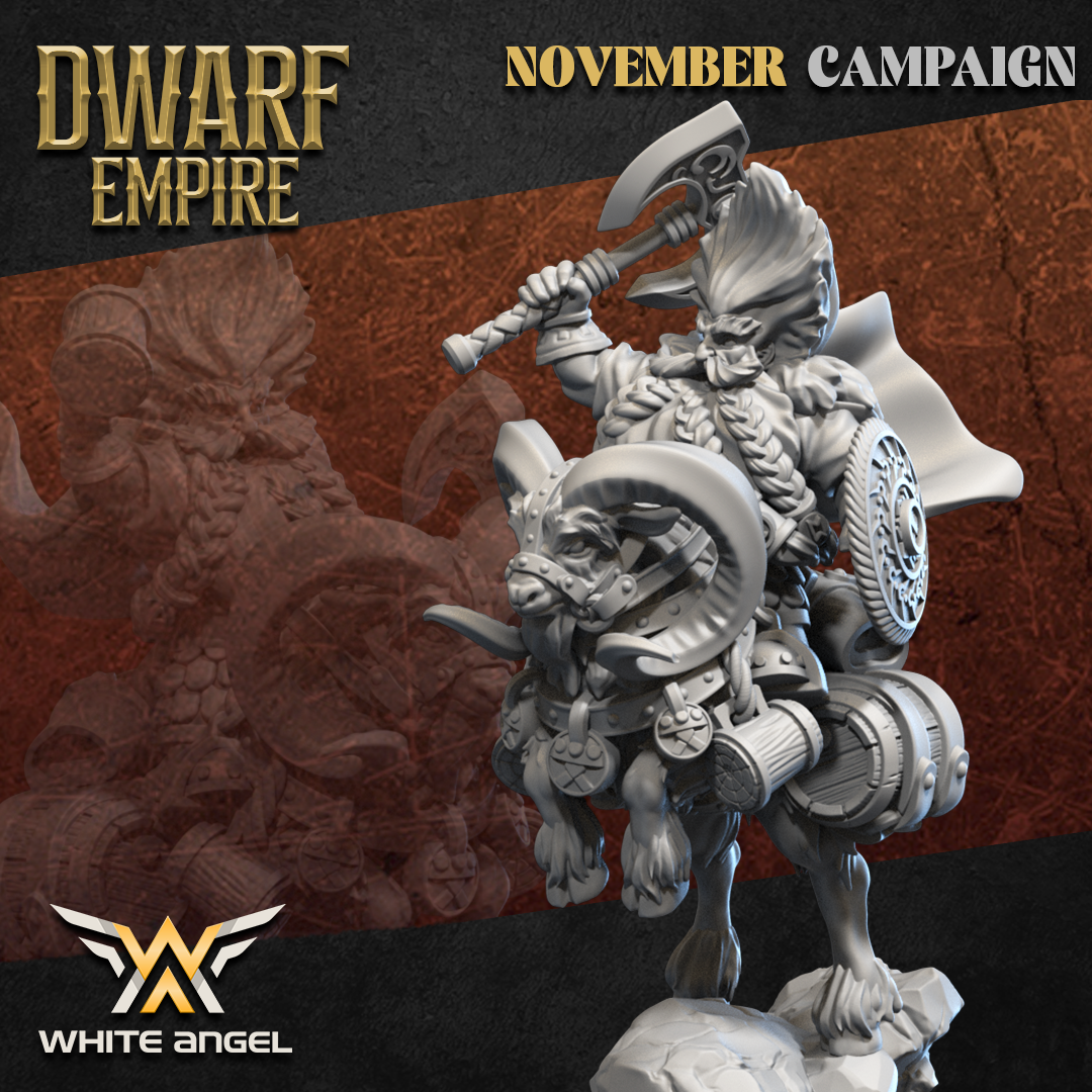Dwarf Empire Goat Commander | White Angel 28/32mm Fantasy Wargaming Miniatures