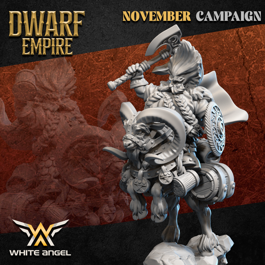 Dwarf Empire Goat Commander | White Angel 28/32mm Fantasy Wargaming Miniatures