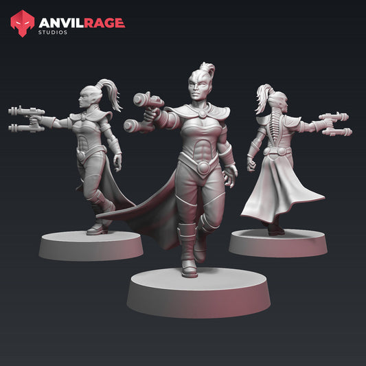 Dark Sun Dame | Anvilrage Galactic SciFi Miniatures 32mm 1/47 Legion Scale Role Playing Miniatures