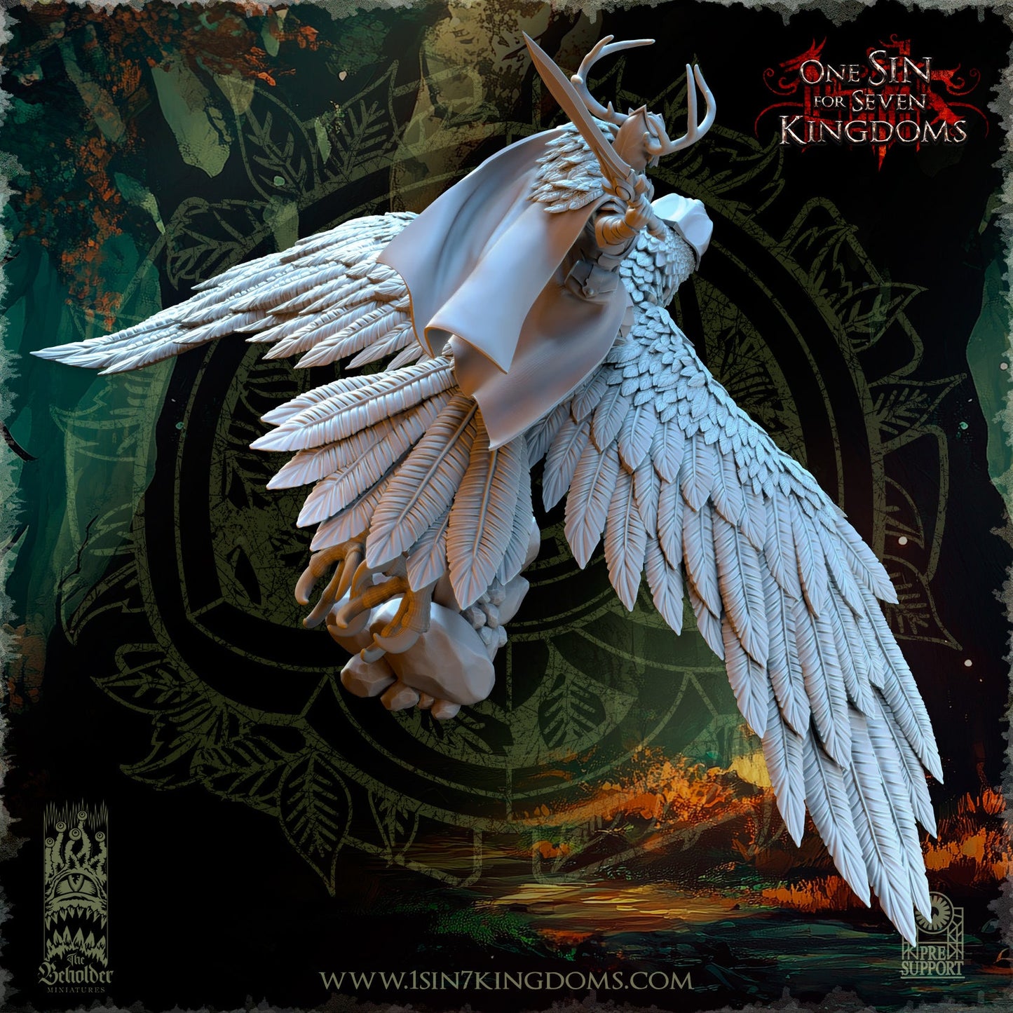Faelar Evergreen Elves Commander on Eagle | The Beholder Miniatures 28/32mm Fantasy Wargaming Miniatures