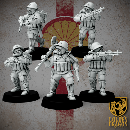Empire of Japan Breaching Engineers | Golden Dragon Games Weird WW2 SMG and Plasma LMG Role Playing Miniatures