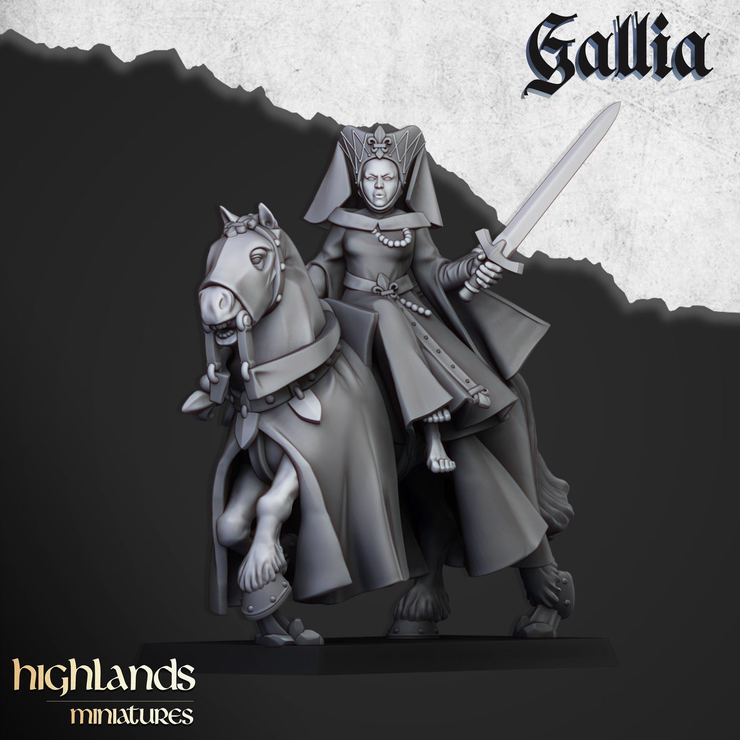 Kingdom Of Gallia Damsel Mounted | Highlands Miniatures 28/32mm Fantasy Wargaming Miniatures Role Playing Miniatures