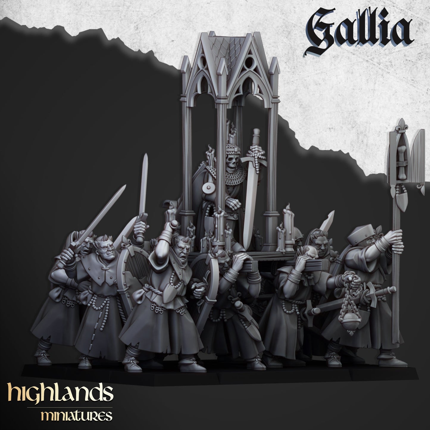 Kingdom of Gallia Pilgrims with Reliquary | Highlands Miniatures 28/32mm Fantasy Wargaming Miniatures Role Playing