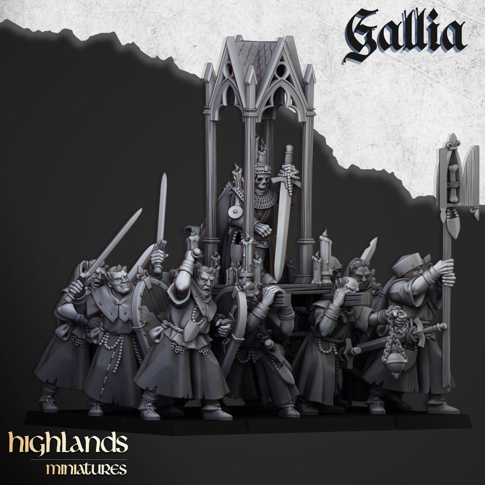 Kingdom of Gallia Pilgrims with Reliquary | Highlands Miniatures 28/32mm Fantasy Wargaming Miniatures Role Playing
