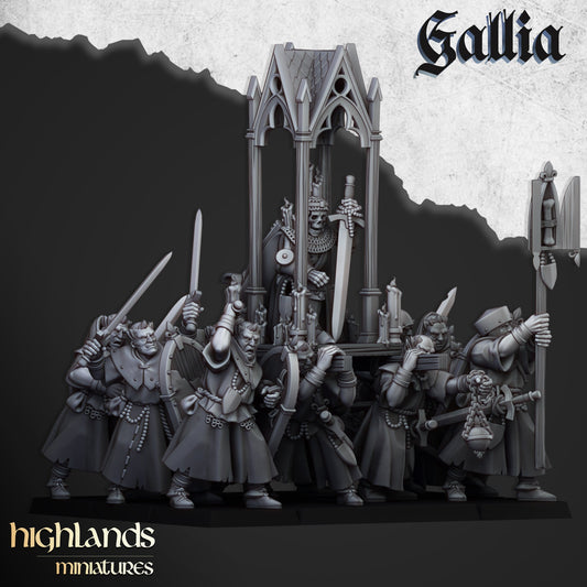 Kingdom of Gallia Pilgrims with Reliquary | Highlands Miniatures 28/32mm Fantasy Wargaming Miniatures Role Playing