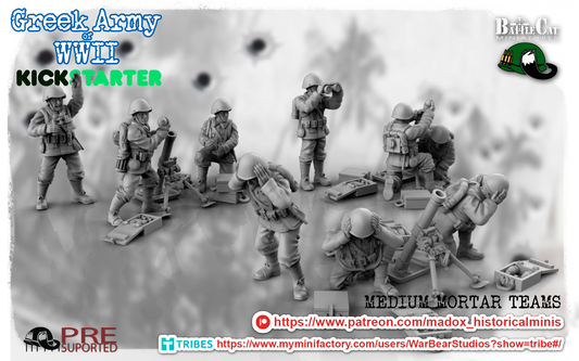 WW2 Greek Medium Mortar Teams | Battlecat 28mm Historical Wargaming Miniatures Role Playing Miniatures