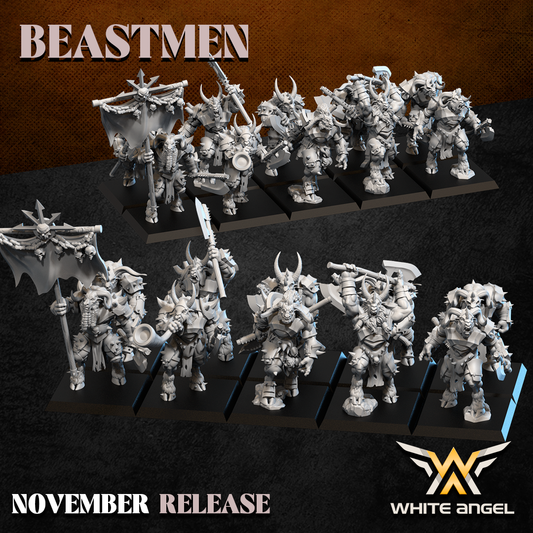 Beastmen Heavy Warriors Great Weapons | White Angel 28/32mm Fantasy Wargaming Miniatures
