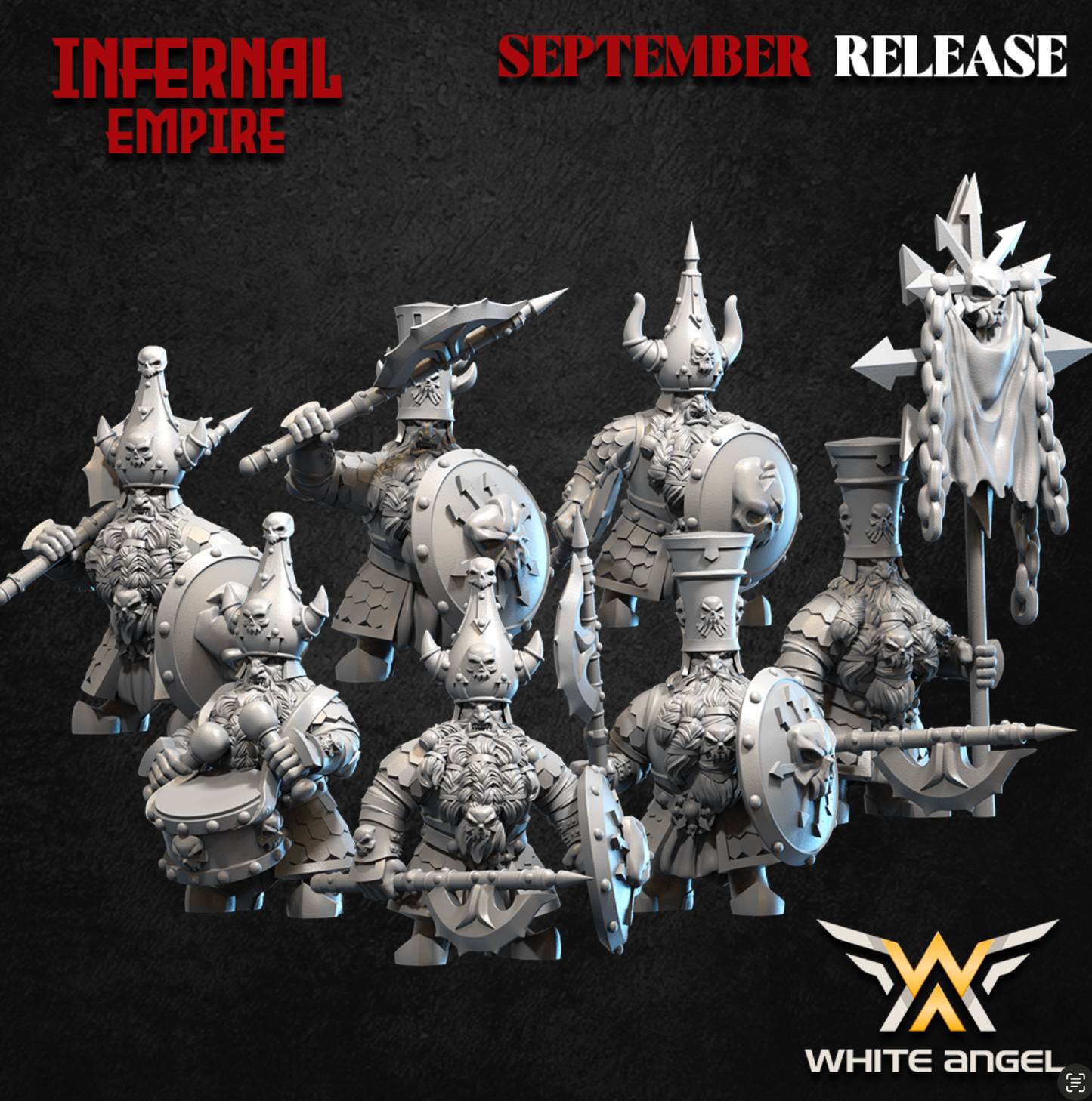 Infernal Dwarf Warriors Shield | White Angel 28/32mm Fantasy Wargaming Miniatures