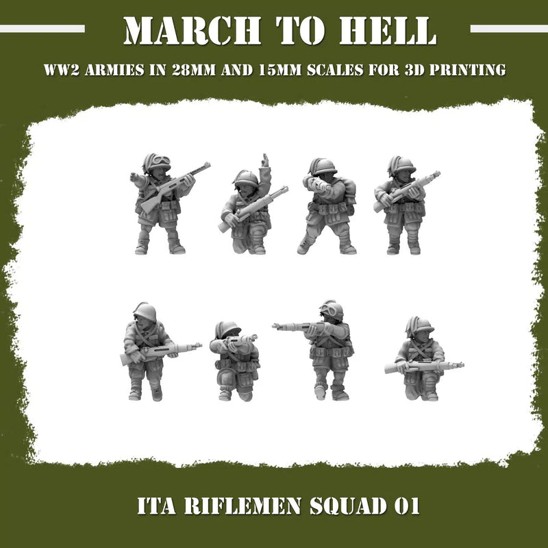 WW2 ITALIAN ARMY (BERSAGLIERI) RIFLEMEN SQUAD | 3DBreed 15mm Wargaming Miniatures