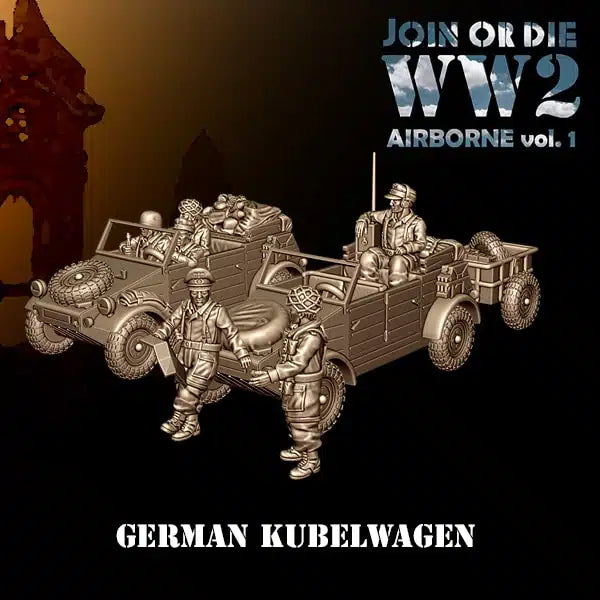 AIRBORNE VOL 1 GERMAN FALLSCHIRMJÄGER Kübelwagen with Trailer | 3D Breed 28mm WW2 Wargaming Miniatures
