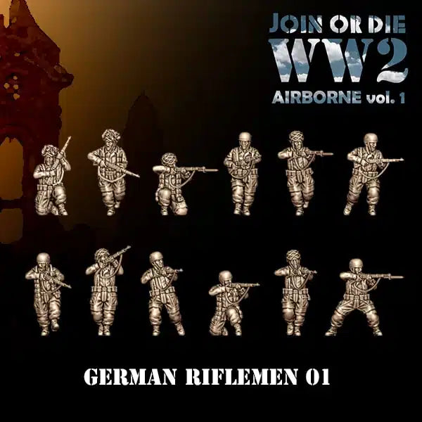 AIRBORNE VOL 1 GERMAN FALLSCHIRMJÄGER PARATROOPERS Riflemen 01–12 | 3D Breed 28mm WW2 Wargaming Miniatures